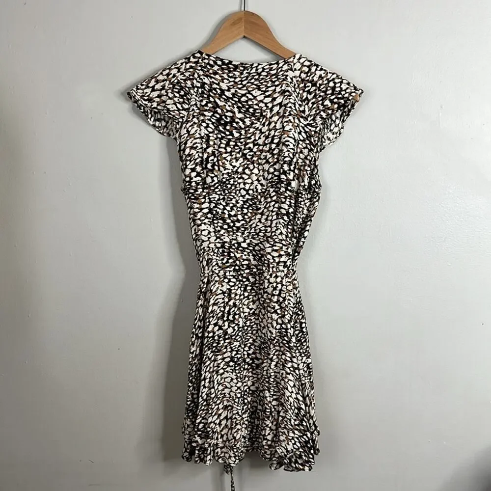 Free People French Quarter Printed Mini Wrap Dress Boho Ruffle Animal Print XS
